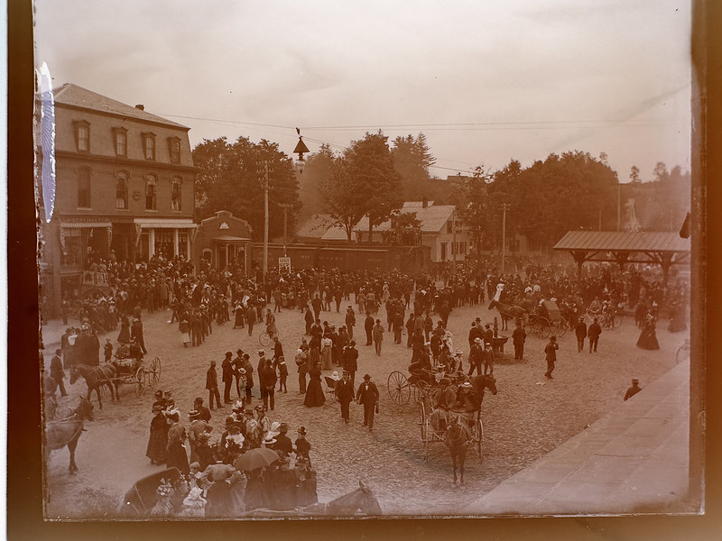old photograph of downtown randolph with a LOT pf people hanging around.