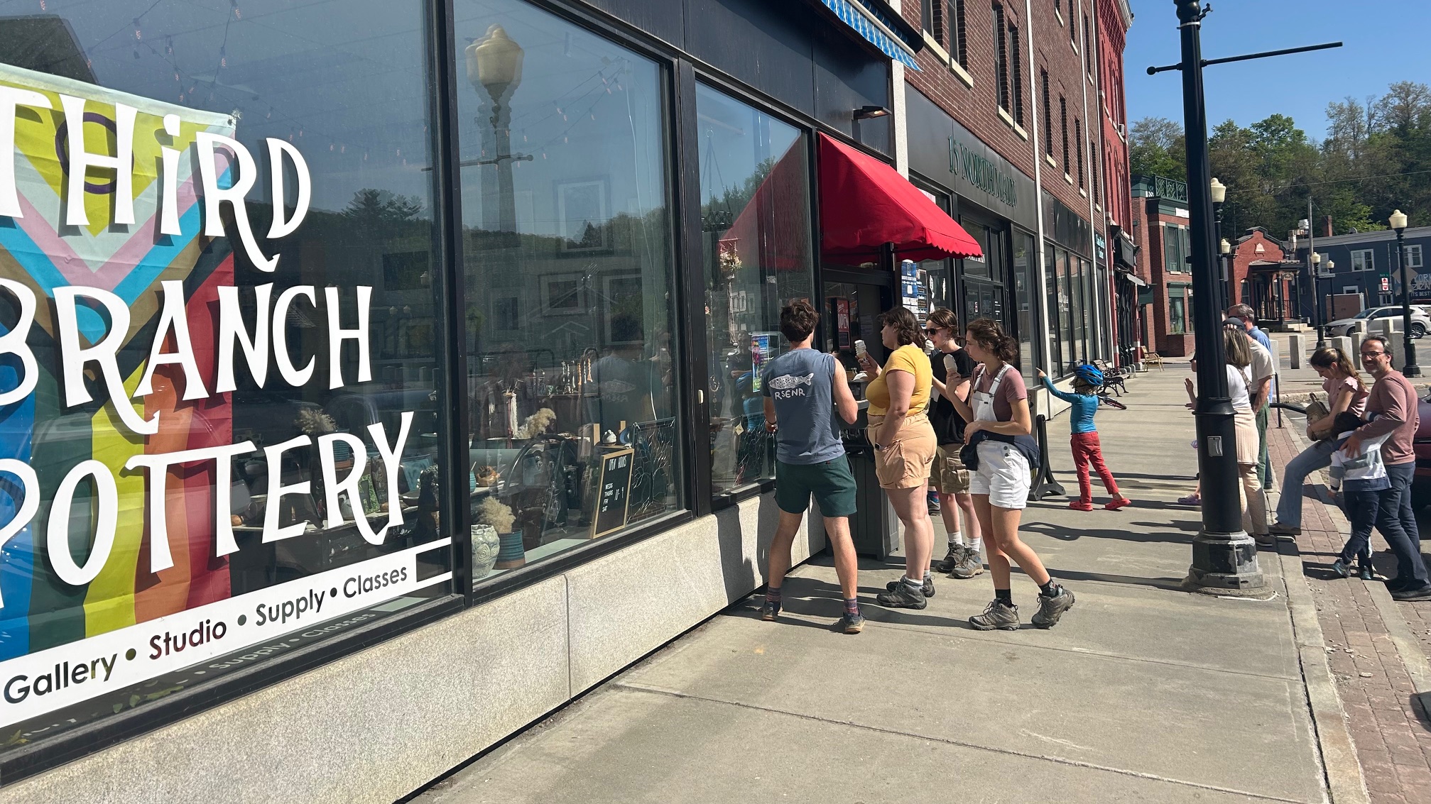 downtown Randolph, folks eating ice cream