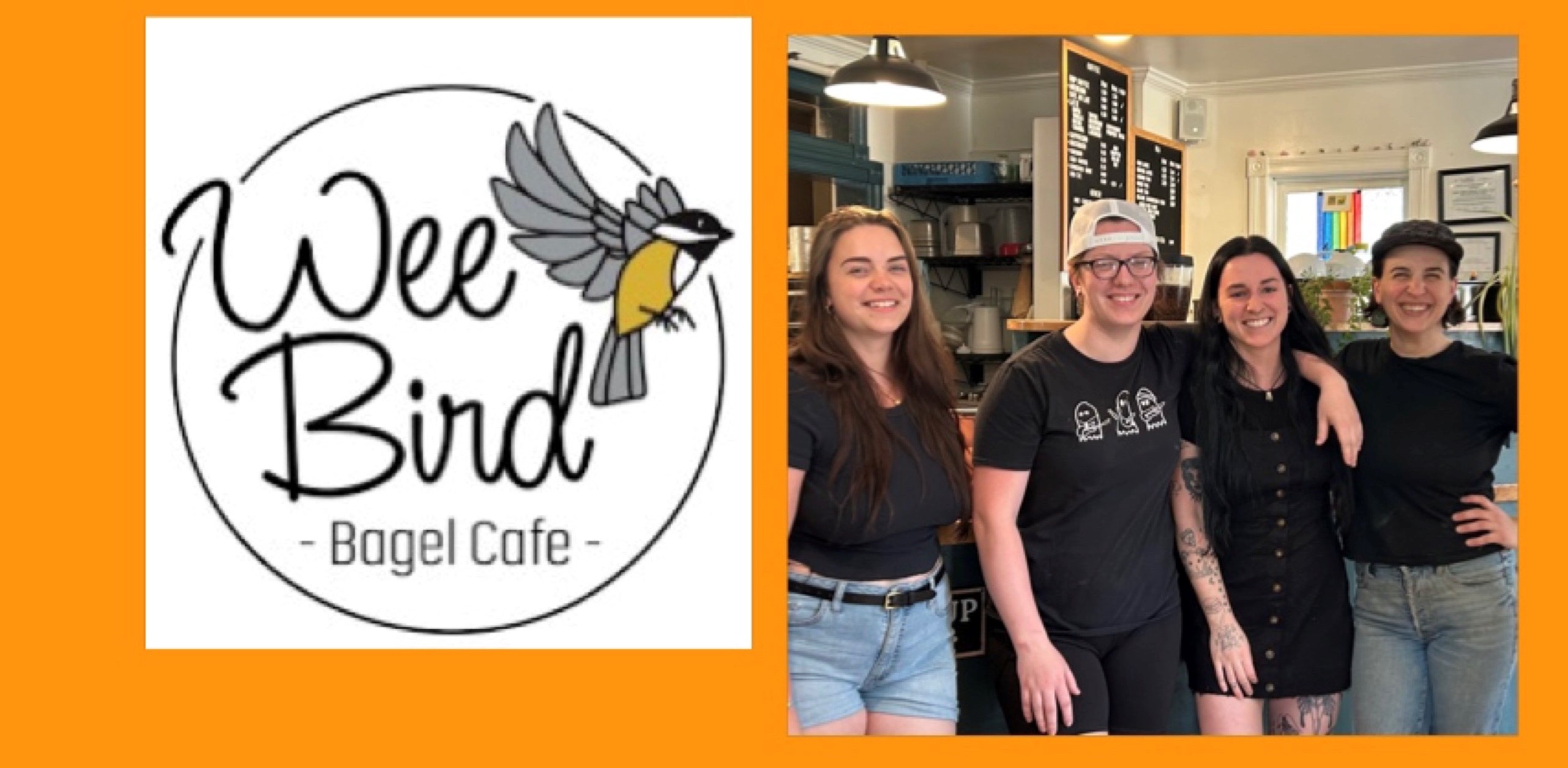 four woman in a bagel shop