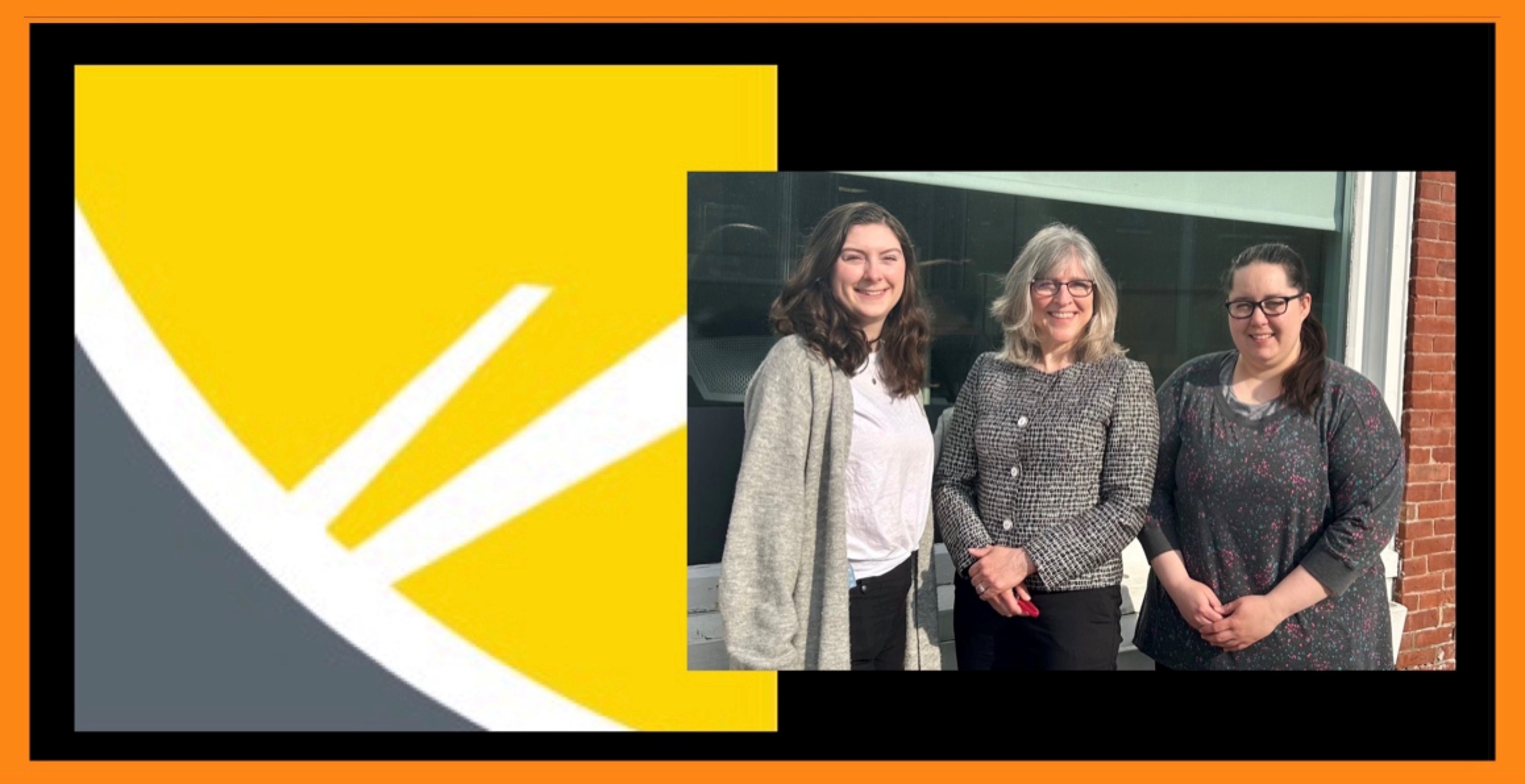 three woman standing outside a bank
