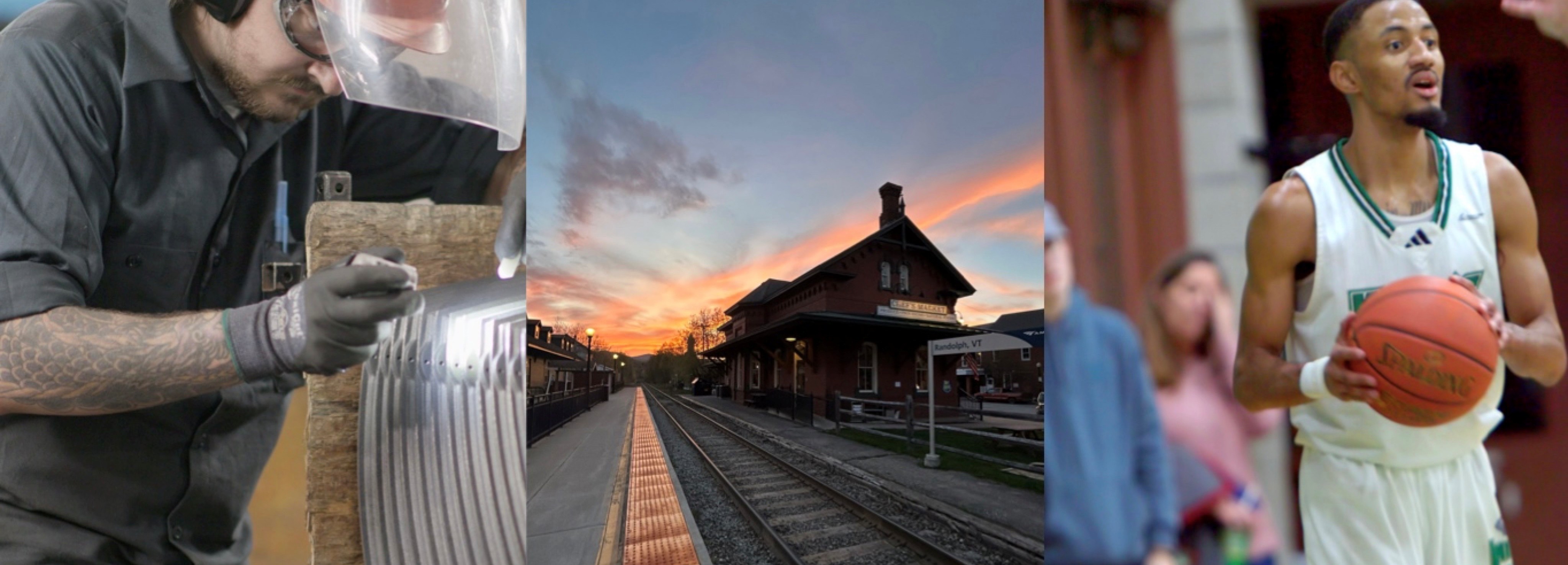 basketball player, manufactoring worker and skyline